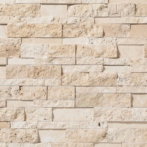 Parement travertin brut/adouci 60x15x1,5-2,5 cm – Couleur beige – Plaque de 0,09 m² pour murs intérieurs et extérieurs