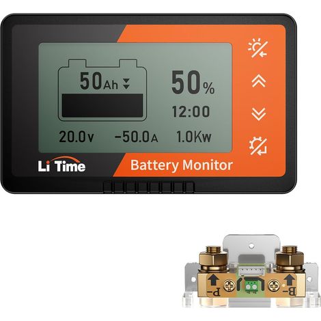 Moniteur de batterie avec shunt 500 A 8 V-120 V pour camping-car, chariot de golf, batterie solaire avec écran LCD, alarme buzzer, capacité, pourcentage de temps, affichage voltmètre (1/5)