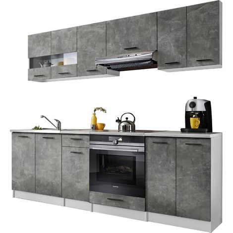 Dusine – Cuisine complète Bigo 8 éléments – Finition béton – Longueur 240 cm – Éléments modulables pour agencement personnalisé (1/2)