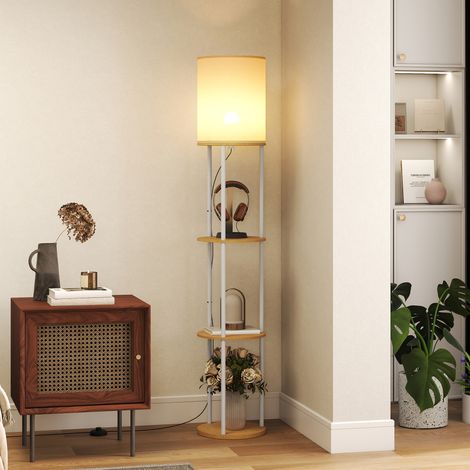 Lampe sur pied naturel avec étagères à 3 températures de couleur Télécommande pour salon Chambre Bureau