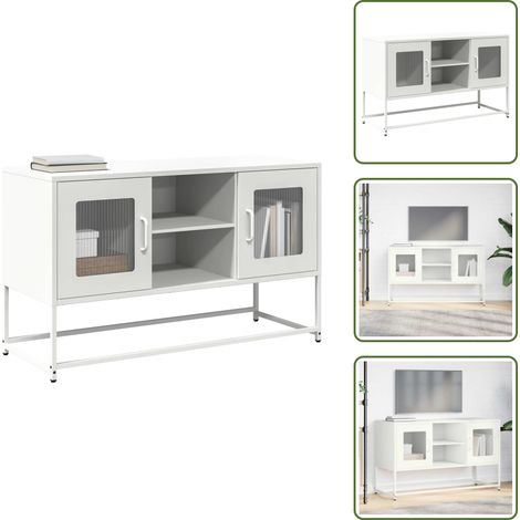 Meuble TV blanc 100,5x39x60,5 cm acier - Meuble TV - Meubles TV - Support TV - Banc TV