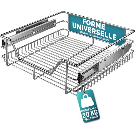 Deuba – Tiroir télescopique de rangement métal 30/40/50/60 cm – Pour armoire cuisine ou réfrigérateur – Charge max 20 kg – Coulisses galvanisées