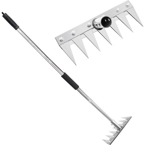 Râteau de Jardin 7 Dents avec Manche Métallique 1,2 m, Outil de Désherbage Manuel, Griffe de Jardin Portable pour Ameublir Le Sol, Désherber et Semer (1/5)