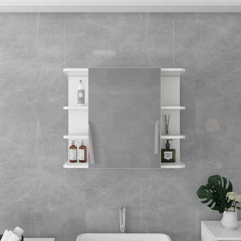 ML-Design Spiegelschrank für Badezimmer Weiß 80x64x21cm, Badschrank mit Spiegel, Tür und 8 Ablagen, viel Stauraum, Badezimmerschrank aus MDF-Holz, Hängeschrank Wandschrank Badezimmerspiegel Badspiegel (1/5)