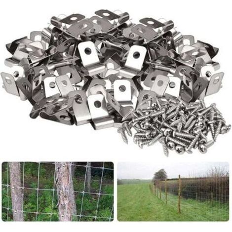 Pack of 100 fence clamps, stainless steel wire clamps, cable clamps, wire cage clamps, fastening clamps for agricultural fences, 304