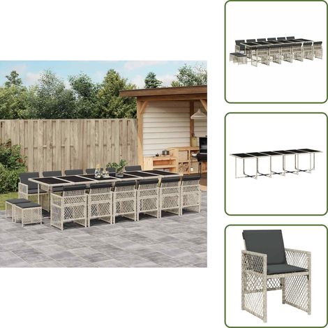 Mesa de jardín - vidaXL Set comedor jardín y cojines 17 pzas ratán sintético gris claro - Muebles de exterior
