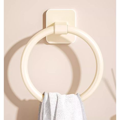 Porte-Serviettes de Salle de Bain, Support Mural Rond, Anneau Rond pour Salle de Bain et Cuisine (Blanc crémeux) (1/5)
