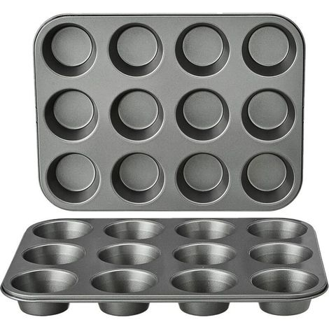 Moules à muffins ronds antiadhésifs en acier au carbone, lot de 2, gris (1/4)