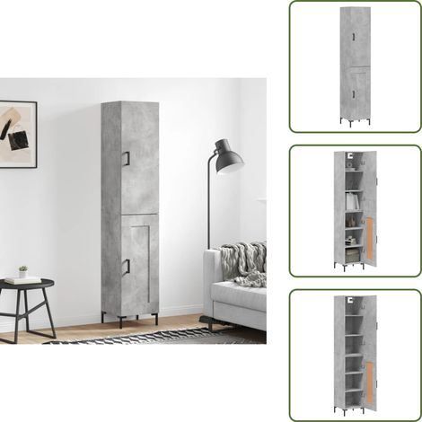 Buffet haut Gris béton 34,5x34x180 cm Bois d'ingénierie - Buffet Design Moderne - Meuble Rangement Gris - Armoire Cuisine - Buffet Haute Capacité - Buffet Salon (1/5)