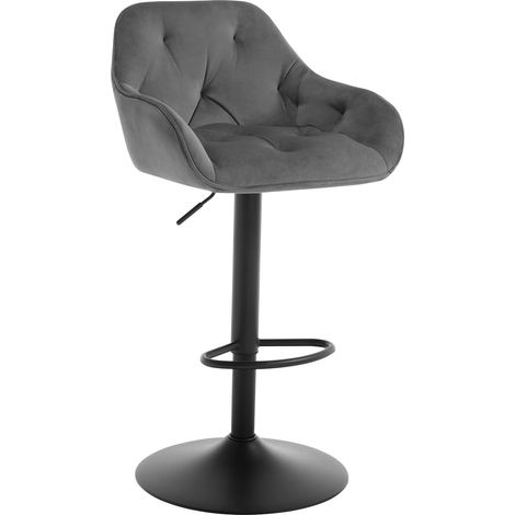 Woltu – Tabouret de bar réglable en hauteur – Velours gris foncé et métal – Pivotant 360° – Hauteur d'assise 62.5-84 cm – Pour cuisine et bar