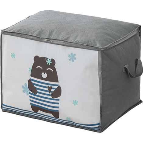 Sac de Rangement Couette Non Tissé Motif Ours Double Zip Anti-Poussière 53x43x38cm Grand Volume Idéal Literie et Vêtements (1/5)
