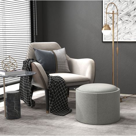 Pouf contenitore rotondo con coperchio ribaltabile, Ø56 x H42 cm, effetto lino grigio HAVRYA (1/5)