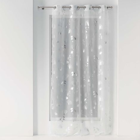 Douceur D'Intérieur – Panneau à œillets rideau voile 140 x 240 cm – 100% polyester métallisé – Lavable en machine – Coloris blanc argent (1/4)