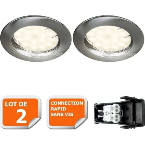 Lot de 2 spot led encastrable complète ronde fixe alu brossé eq. 50w blanc chaud (1/5)