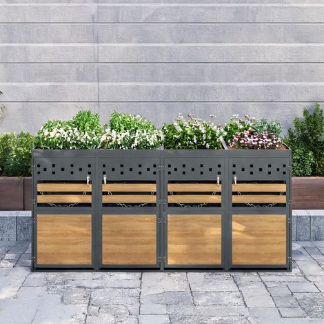 Abri pour bacs à ordures 4 modules avec toit végétalisé 120-240 L (1/5)