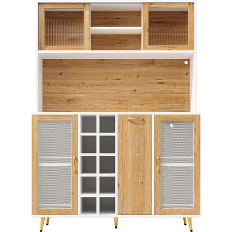 Buffet multiuso con LED e presa integrata 120 x 40 x 180 cm bianco effetto legno (1/5)