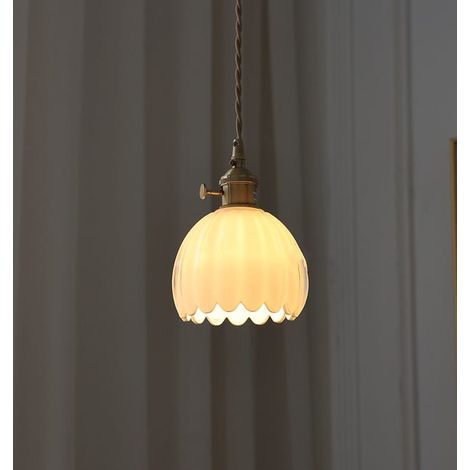 Semplice applique nordica, stile retrò, paralume in vetro, attacco E26, bianco, lampadina non inclusa (1/2)