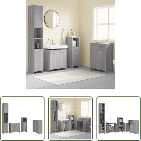vidaXL Rangement salle de bain - Ensemble de meubles de salle de bain 4 pcs Sonoma gris (1/5)