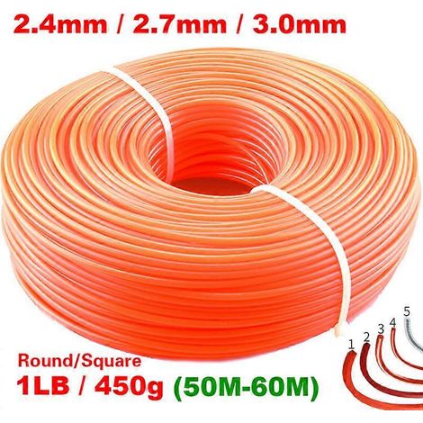 Fil de coupe-bordures en nylon 2,4 mm/2,7 mm/3 mm, 450 g, pour tondeuse à gazon, de rechange, rond/carré (1/5)
