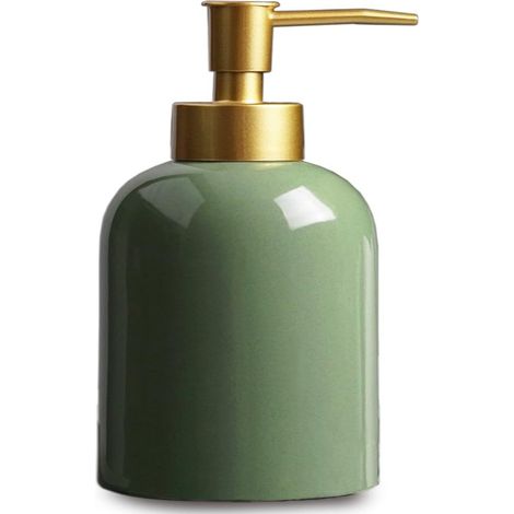 Distributeur de savon à pompe Irovami en céramique verte et dorée (1/5)