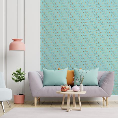 Papier peint intissé pré-encollé - SCANDINAVE AQUAMARINE LOSANGES - 1 rouleau de 300x60cm (1/5)