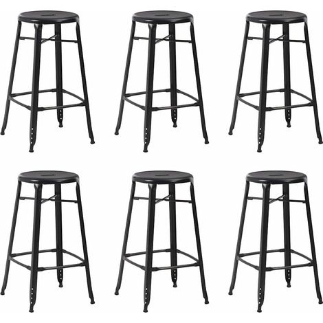 vidaXL Tabourets de bar lot de 6 noir acier (1/5)
