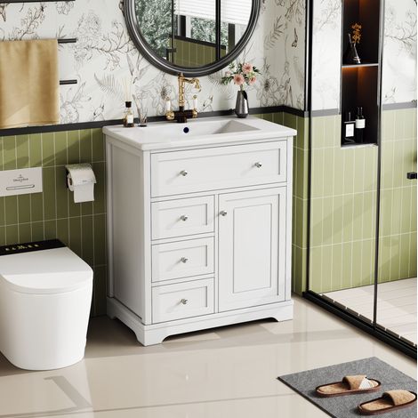 Meuble de salle de bain avec vasque 76 x 46 x 87 cm blanc en MDF et céramique DESVIAE (1/5)