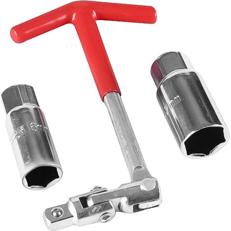 Jeu de clés à douille en acier inoxydable avec poignée en T, clé de démontage de bougie en silicone, clé flexible pour fixation et démontage (16 mm et 21 mm) (1/5)