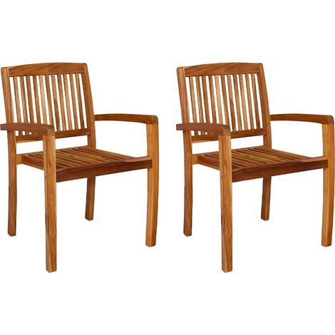 vidaXL Chaises empilables à manger de jardin lot de 2 Bois teck solide (1/5)