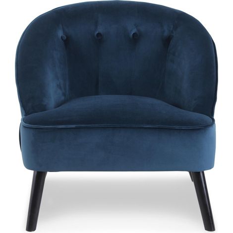 Fauteuil velours bleu et pieds bois noir Sandy (1/5)