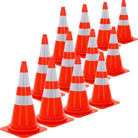 ECD Germany 12x Conos de Señalización 75 cm, Pilón de Tráfico Apliable Naranja con 2 Bandas Reflectantes y Muesca para el Dedo, Pieza Robusta para Advertencia de Seguridad, Emergencia, Entrenamiento (1/5)