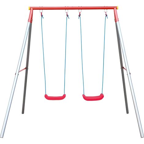 Altalena per Bambini 2 Posti da Esterno 214x165x200 cm Rosso Blu Acciaio (1/4)