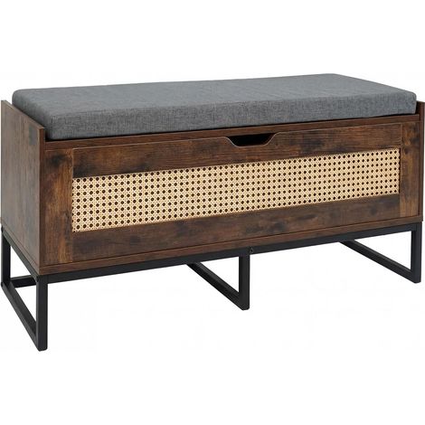 COSTWAY 71L Panca Scarpe con Seduta Imbottita, Rattan con Coperchio Ribaltabile, 100x35x44 cm