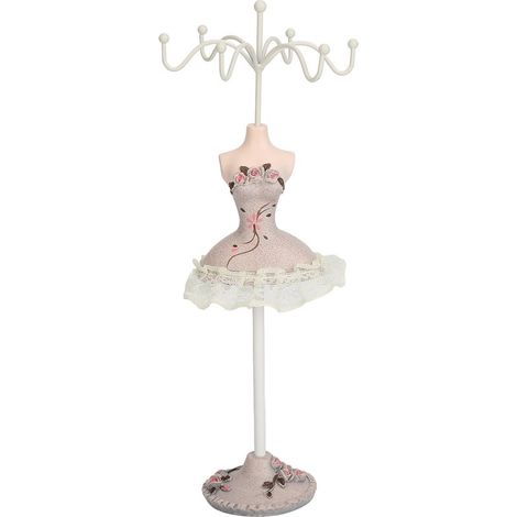 Support à Bijoux en Forme de Robe Porte-Colliers et Boucles d'Oreilles Présentoir Mannequin Compact en Résine Élégant et Durable (1/4)