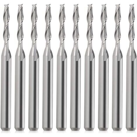 Pair Lntyq Lot de 10 fraises CNC, tige 1/8\", tête plate, en métal dur, flûte à double flûte 3,175 mm, spirale, Upcut pour bois, PVC, MDF, bois dur