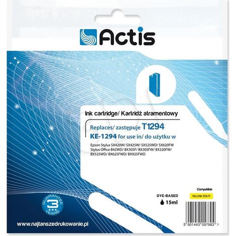 ACTIS KE-1294 - Reemplazo de tinta amarilla para Epson T1294