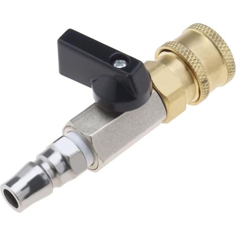 Raccord rapide pour air comprimé, vanne à boisseau sphérique pneumatique, vanne de dosage, vanne d'arrêt 1/4" avec raccord fileté mâle 1/4" et douille de raccordement 1/4". (1/4)