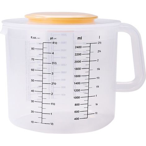 Bol doseur gradué de 2,5 L, Bol mélangeur transparent,1 pièce, Mesureur, Verre, Transparent