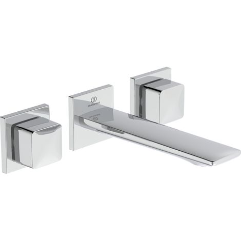 Mezclador de lavabo de pared CONCA de 3 orificios sin desagüe automático con cromado (1/5)