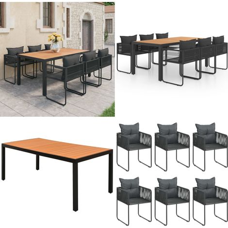 7-tlg. Garten-Essgruppe PVC Rattan Schwarz und Braun - Gartenmöbel - Terrassenstuhl (1/5)