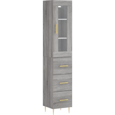 Buffet bahut commode armoire meuble de rangement organisateur cuisine salle de séjour salon haut sonoma 34,5 x 34 x 180 cm bois d'ingénierie gris