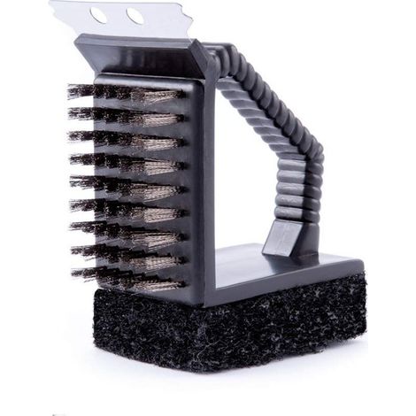 Nettoyant compact pour barbecue comprenant une brosse, une spatule et une raclette (1/5)
