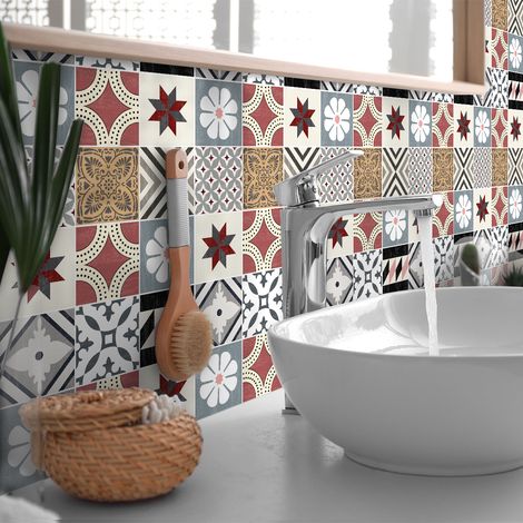 Sticker Mural Carrelage adhésif Cuisine Salle de Bain - 9 STICKERS CARREAUX DE CIMENT AUTHENTIQUES ALANA - 9stickers10x10cm