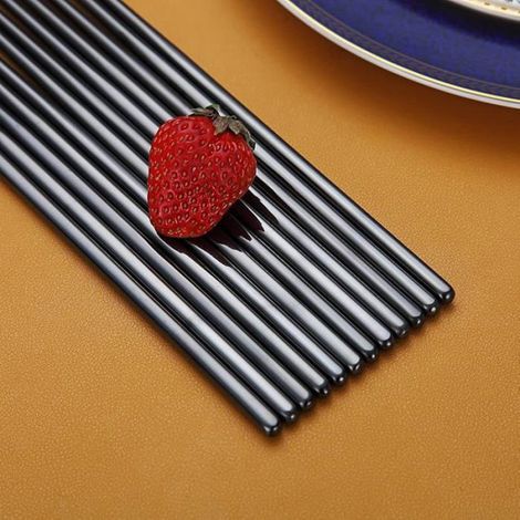 Baguettes - Acier Inoxydable Plaqué Titane - 22 cm - Noir - Pour Sushis Nouilles Riz - 10 Paires (1/5)