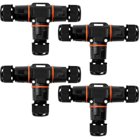 Connecteur Electrique Etanche, IP68 3 Fils 4 Pièces Raccord Electrique Etanche en T Connecteur Etanche 3 Fils Boîte de Jonction Extérieure Ø 3-12 mm Connecteurs de Câbles pour Jardin et Extérieur (1/5)