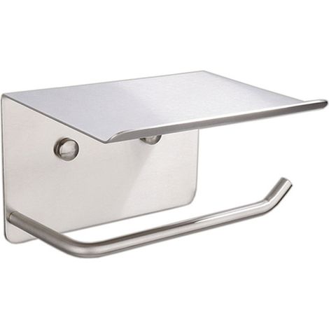 Porte-Rouleau Papier Toilette - Acier Inoxydable Anti-Rouille - Avec Étagère De Rangement Pour Smartphone Et Lingettes - Installation Murale Adhésive - 1 Pièce (1/5)