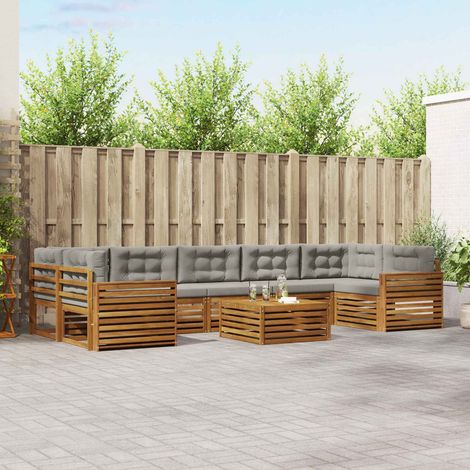 vidaXL Outdoor-Sofagarnitur mit Kissen 8 pcs Natürlich und Hellgrau (1/5)