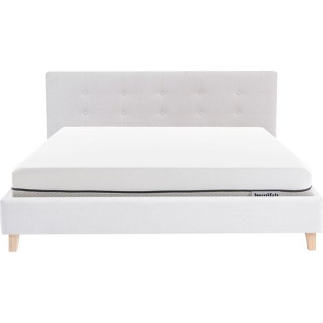 Ensemble Lit adulte 140x190cm avec tête de lit en tissu beige - Milo + Matelas ressorts ensachés - Spring Elite (1/5)