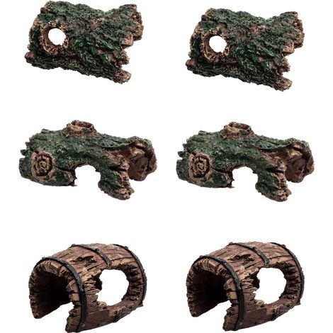 Lot de 6 Grottes Decoratives pour Aquarium en Resine Cachette pour Poissons et Crevettes Decoration Aquarium Eau Douce Accessoire Racine Bois Kit Terrarium (1/5)