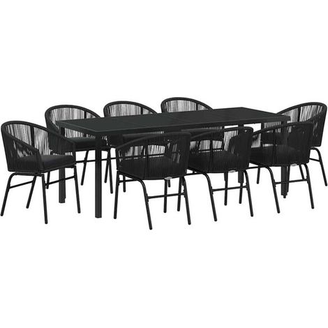 Ensemble table et chaises de jardin noires 9 pièces (1/5)